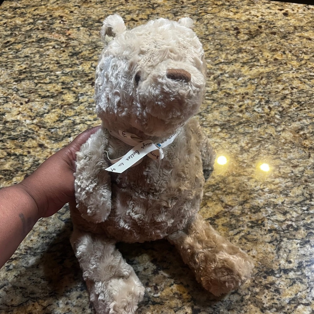 Disney Baby Classic Winnie the Pooh Plush Tan Sherpa Ribbon 17.5 Inch